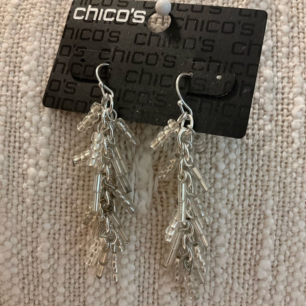 0224-Chico's Silver‎ and Clear Beaded Earrings
